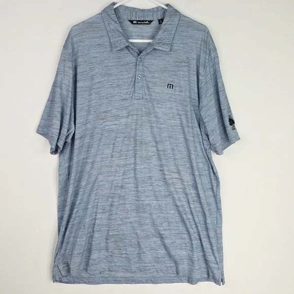 Travis Mathew Polo Shirt Men XXL Blue/Black Heather Performance The Retreat Golf - Picture 2 of 13